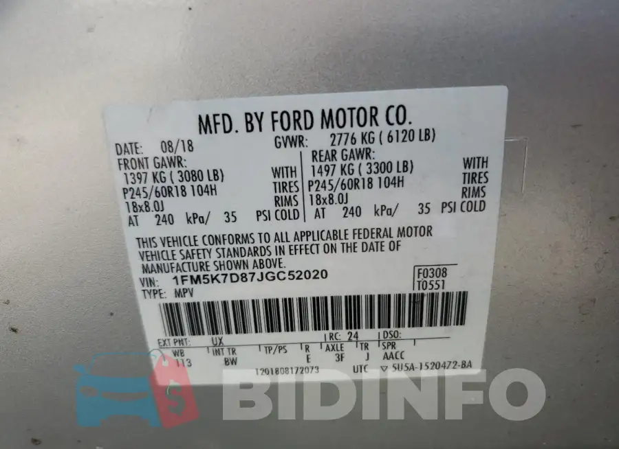 1FM5K7D87JGC52020 Photo# 14