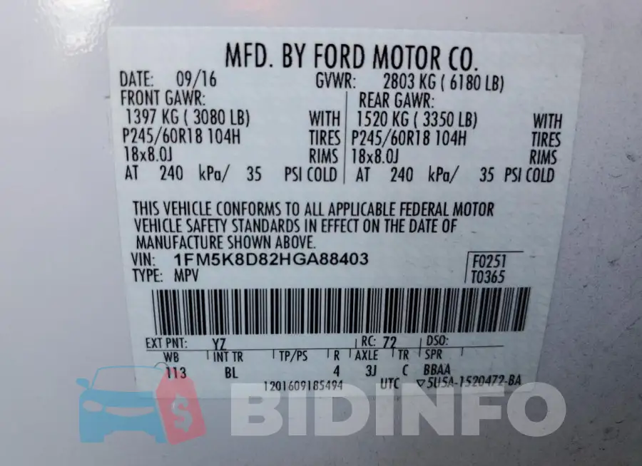 1FM5K8D82HGA88403 Photo# 13