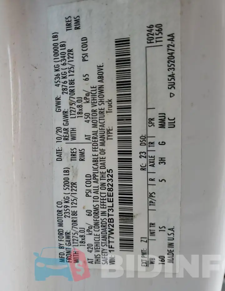 1FT7W2BT3LEE82325 Photo# 12