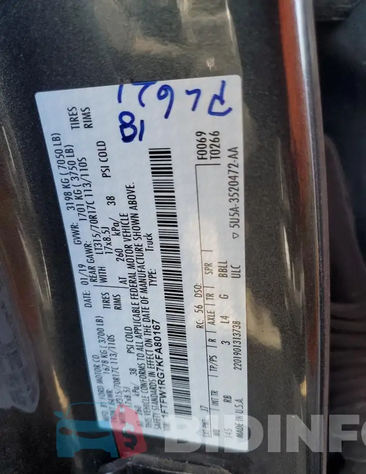 1FTFW1RG7KFA80167 Photo# 13