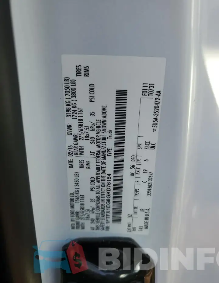 1FTFX1EG8GKD76154 Photo# 13