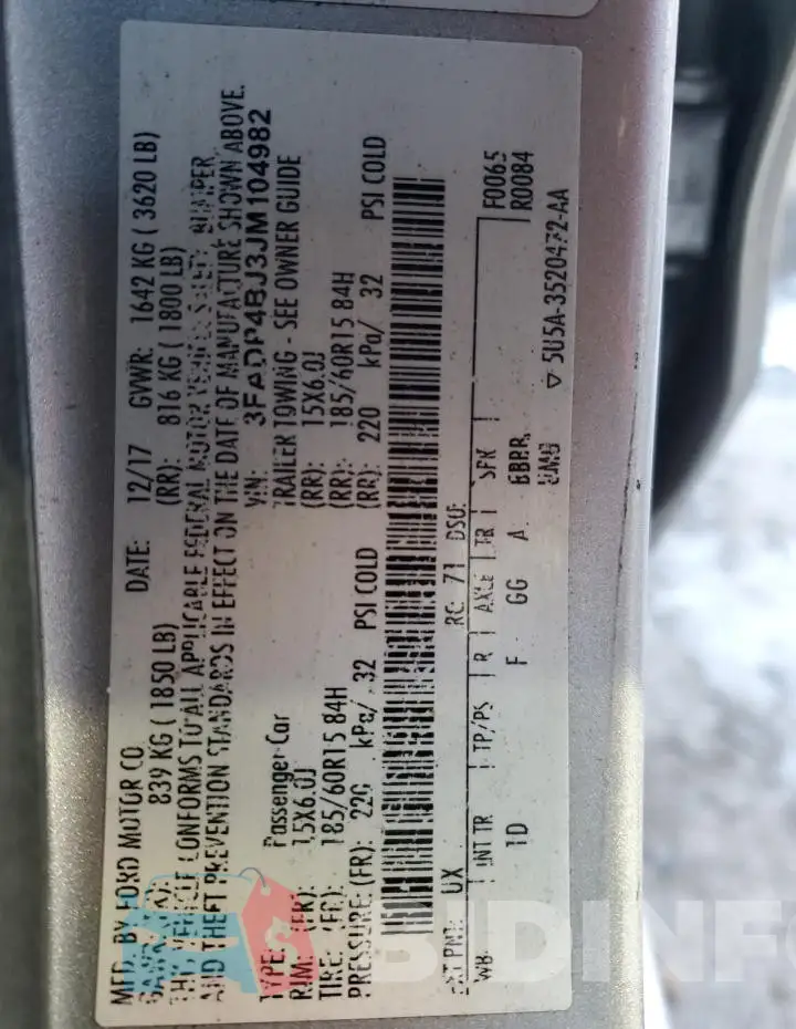 3FADP4BJ3JM104982 Photo# 12