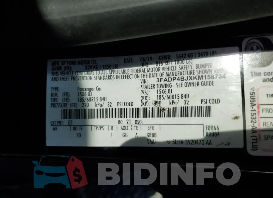 3FADP4BJXKM158734 Photo# 12