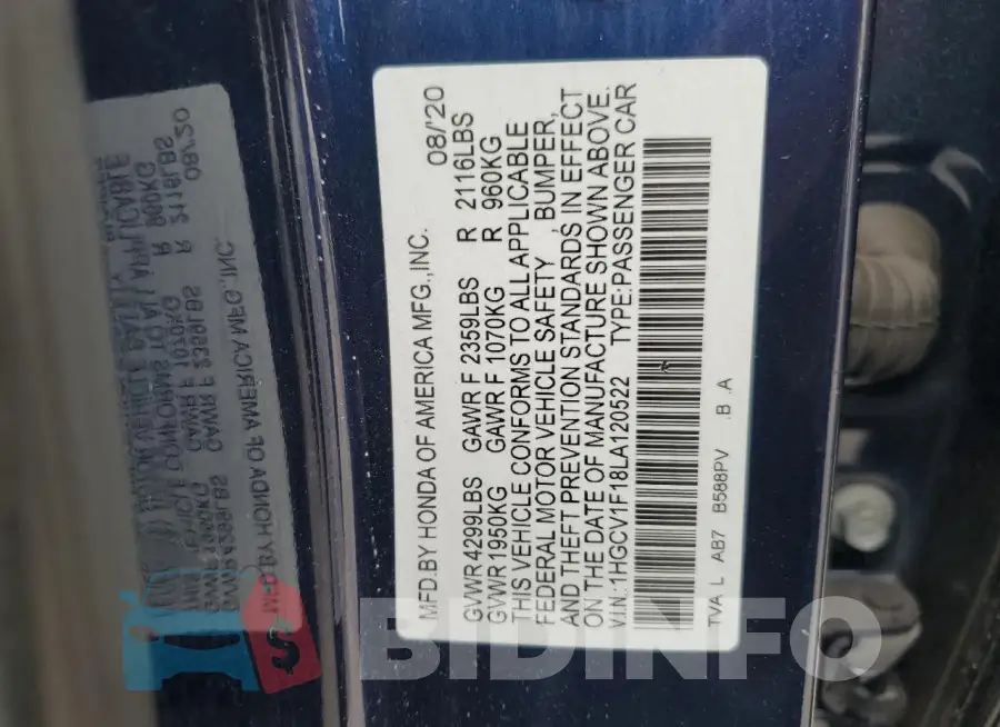 1HGCV1F18LA120522 Photo# 13