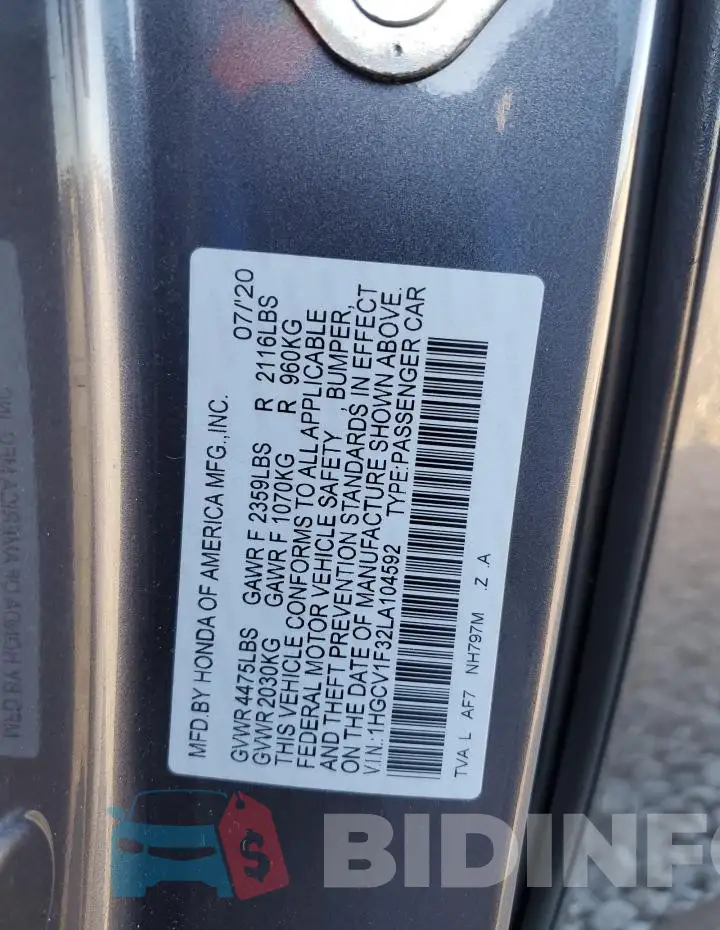 1HGCV1F32LA104592 Photo# 12
