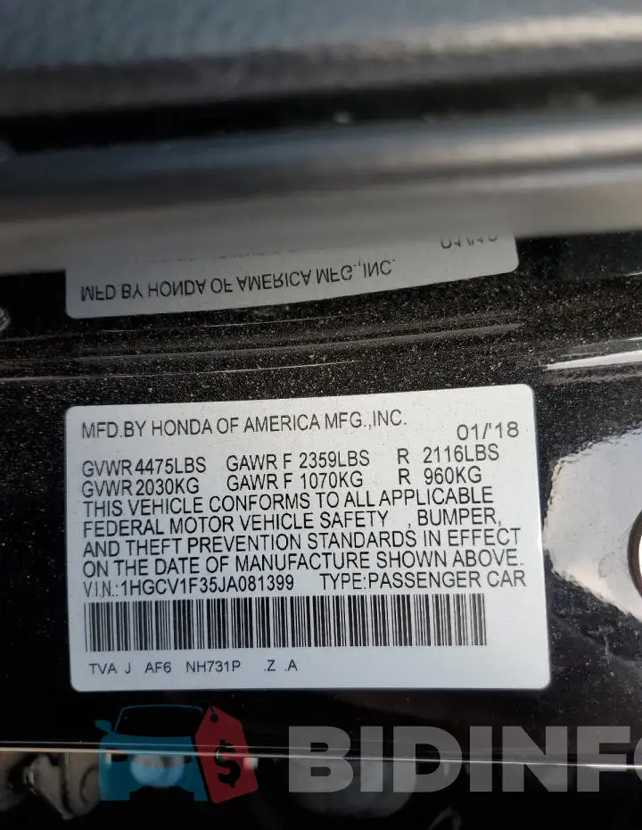 1HGCV1F35JA081399 Photo# 12