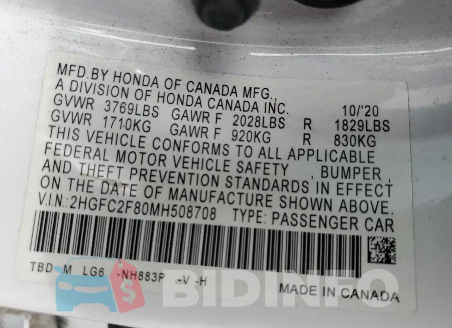 2HGFC2F80MH508708 Photo# 12