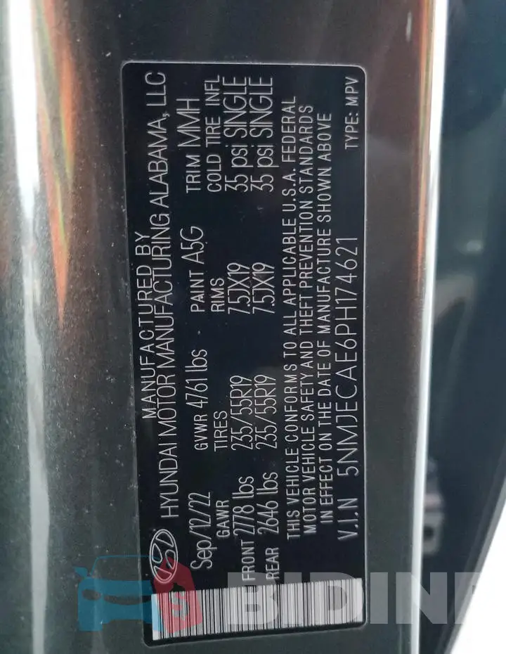 5NMJECAE6PH174621 Photo# 13
