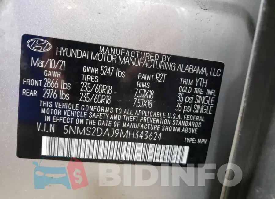 5NMS2DAJ9MH343624 Photo# 13