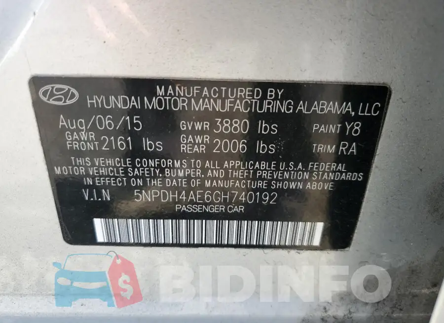 5NPDH4AE6GH740192 Photo# 12