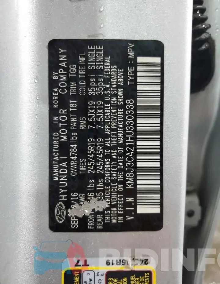 KM8J3CA21HU330338 Photo# 14