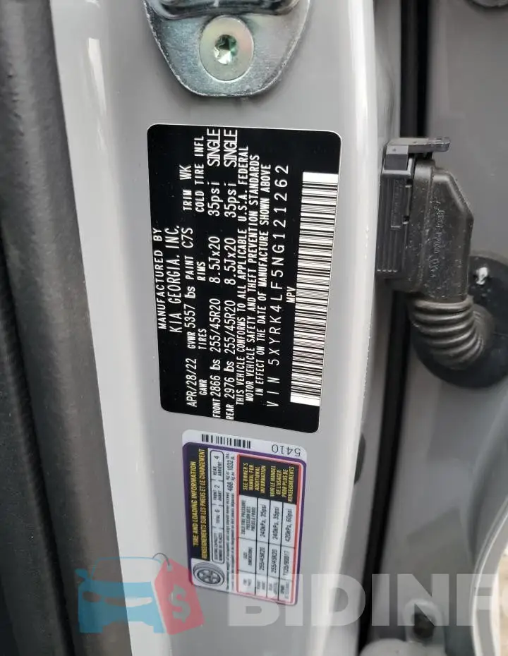 5XYRK4LF5NG121262 Photo# 13