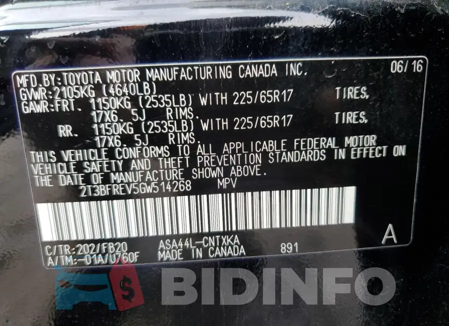 2T3BFREV5GW514268 Photo# 13