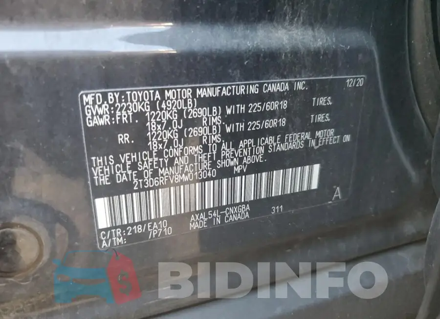 2T3D6RFV8MW013040 Photo# 14