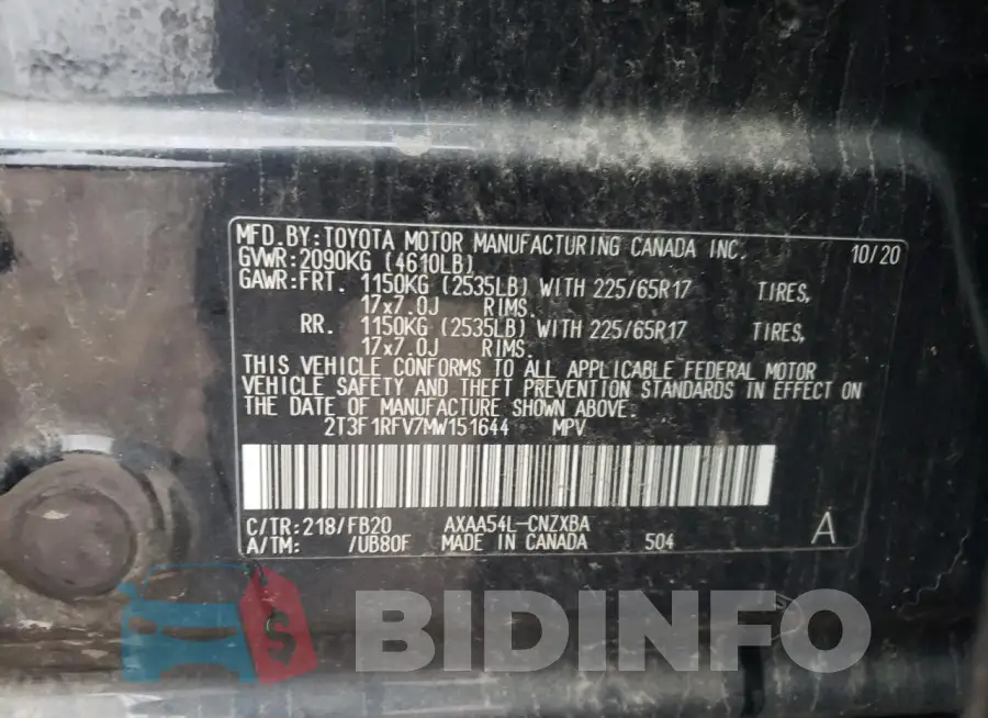 2T3F1RFV7MW151644 Photo# 13