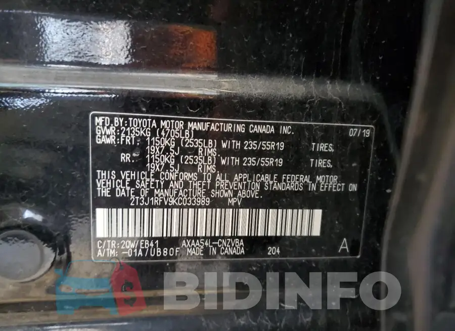 2T3J1RFV9KC033989 Photo# 13