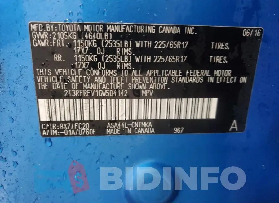 2T3RFREV1GW504142 Photo# 13