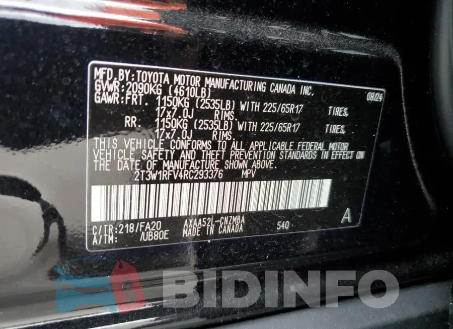 2T3W1RFV4RC293376 Photo# 13