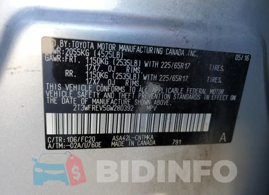 2T3WFREV5GW280392 Photo# 13