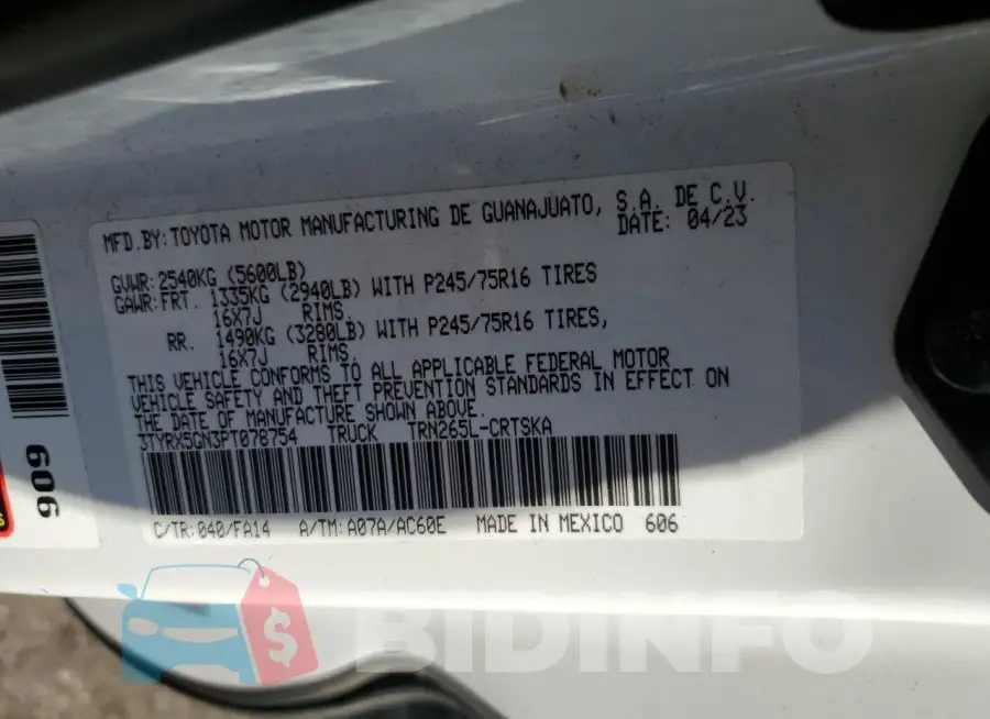 3TYRX5GN3PT078754 Photo# 12
