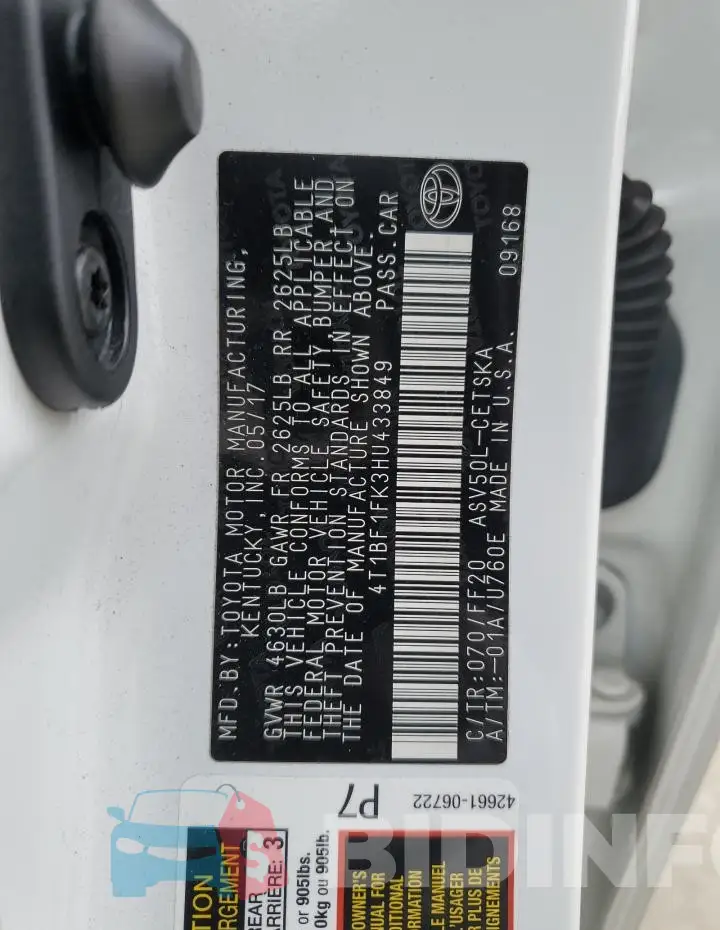4T1BF1FK3HU433849 Photo# 13