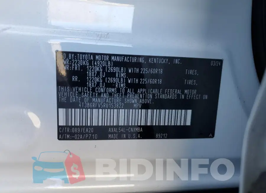 4T3B6RFV5RU153822 Photo# 14