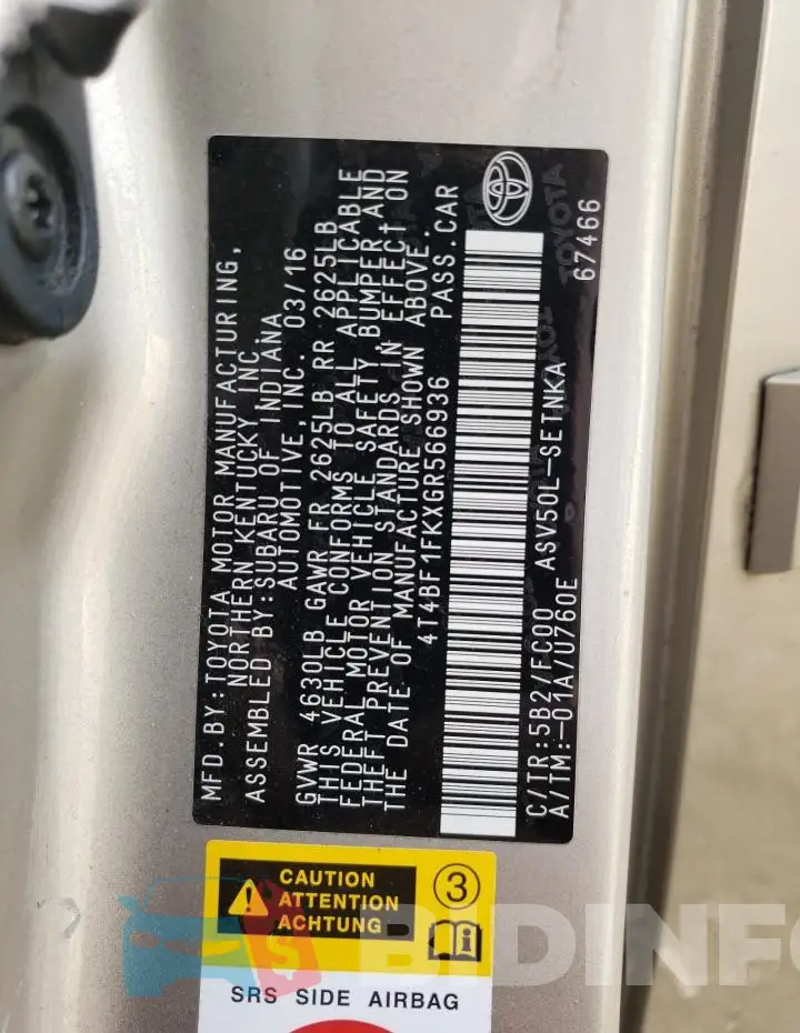 4T4BF1FKXGR566936 Photo# 13