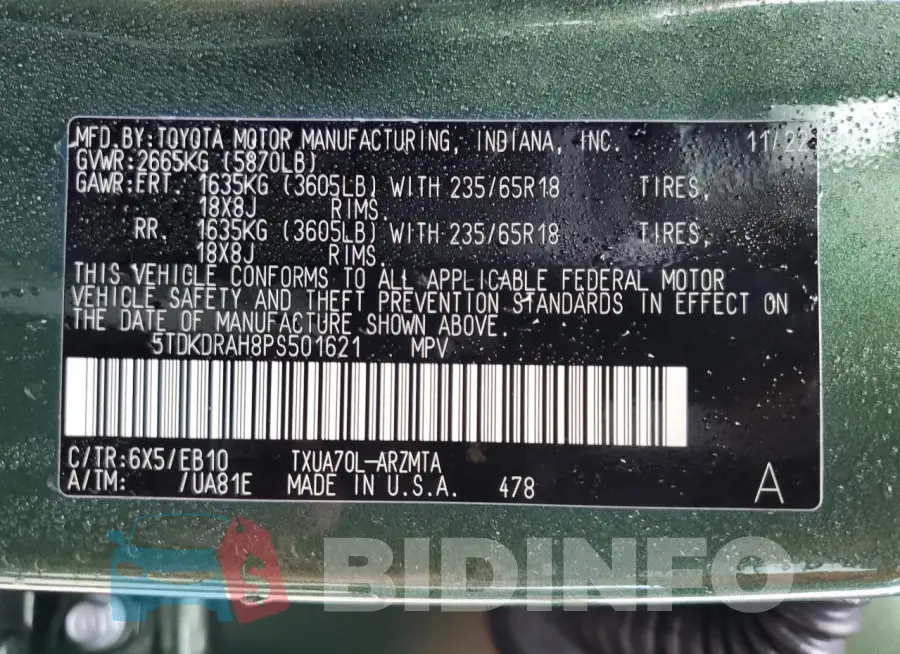 5TDKDRAH8PS501621 Photo# 13