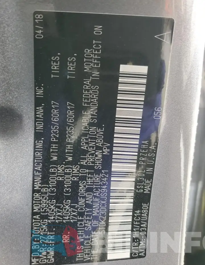5TDKZ3DCXJS943421 Photo# 13
