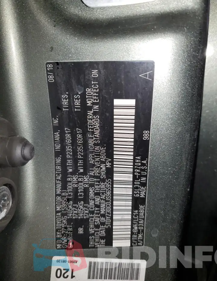 5TDYZ3DC0JS965955 Photo# 13