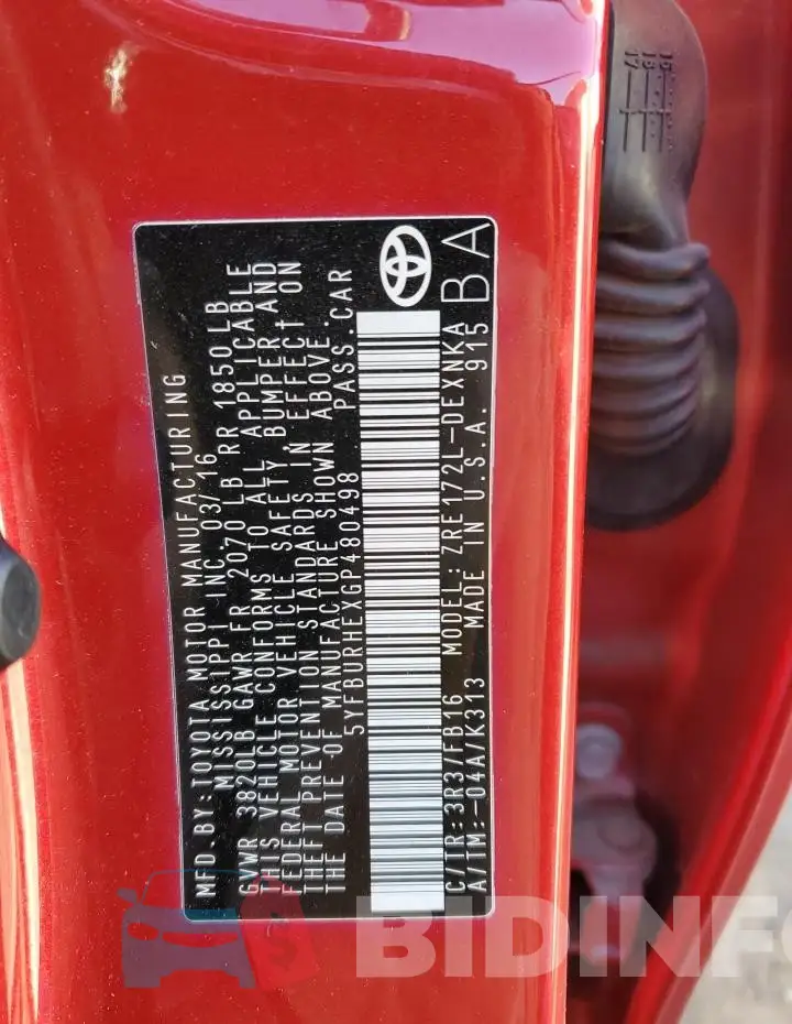 5YFBURHEXGP480498 Photo# 12