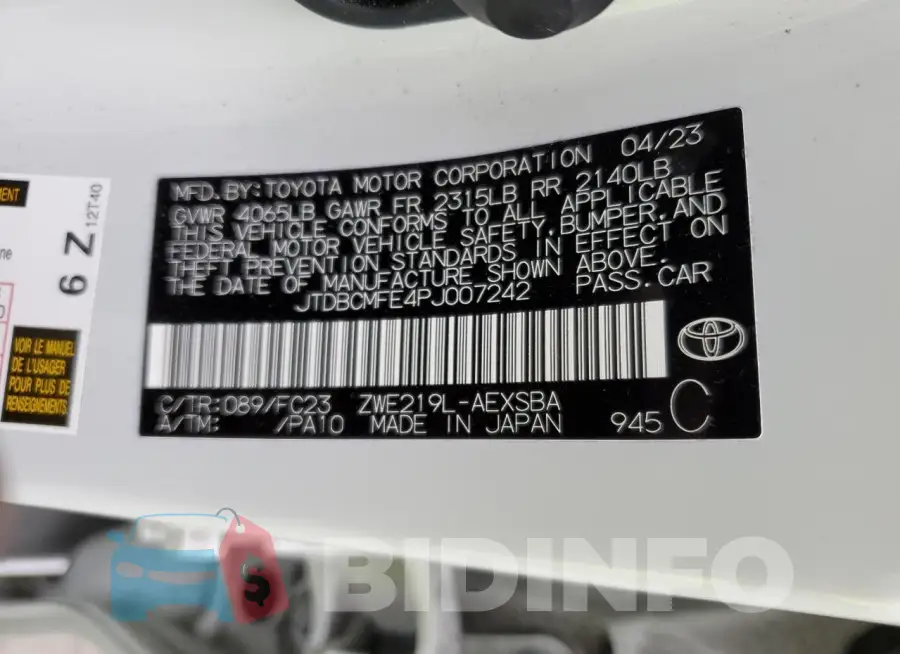JTDBCMFE4PJ007242 Photo# 12
