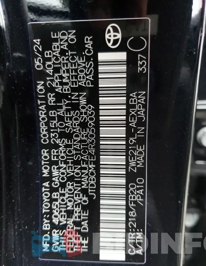JTDBCMFE4R3059039 Photo# 12
