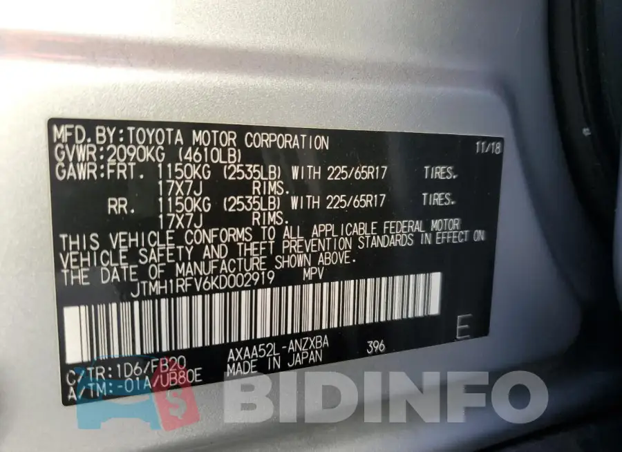 JTMH1RFV6KD002919 Photo# 13