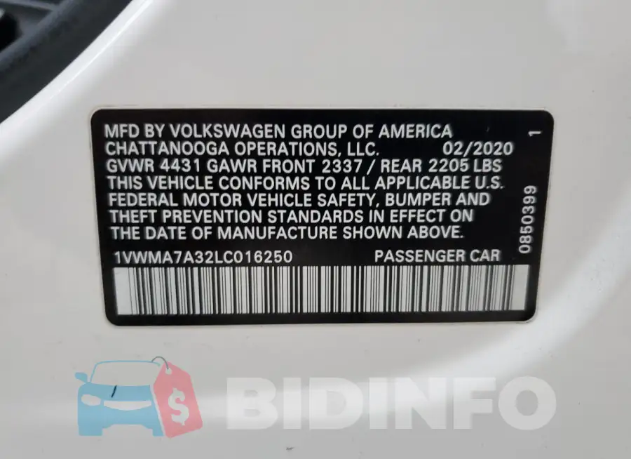 1VWMA7A32LC016250 Photo# 12