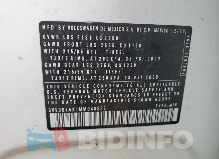3VV3B7AX1MM048882 Photo# 13