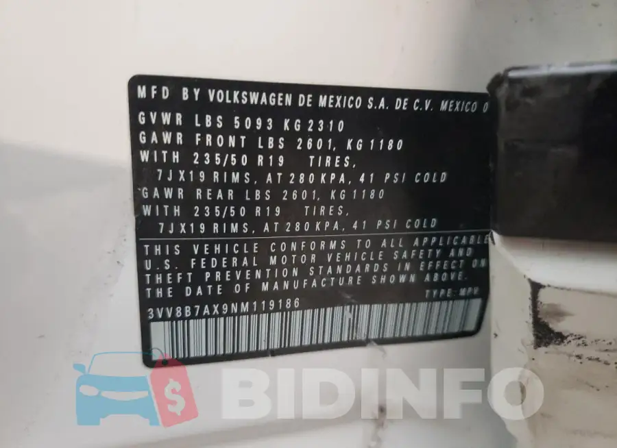 3VV8B7AX9NM119186 Photo# 13