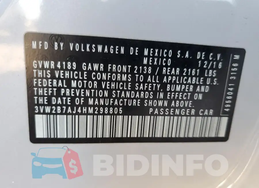 3VW2B7AJ4HM298805 Photo# 12