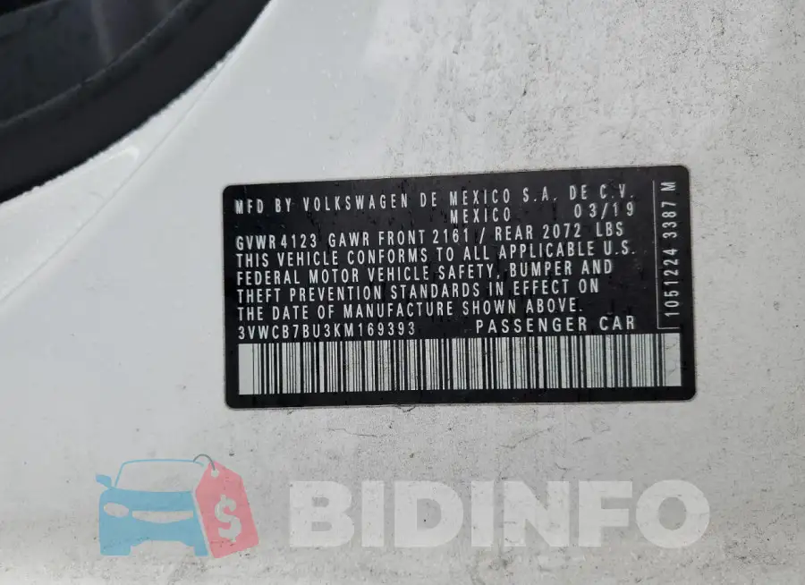 3VWCB7BU3KM169393 Photo# 12