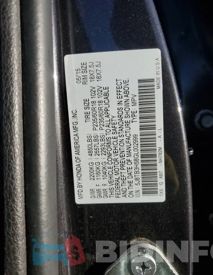 5J8TB3H58GL002999 Photo# 14