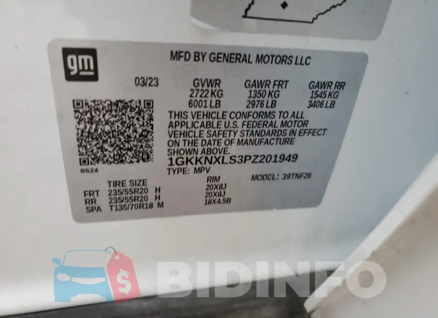 1GKKNXLS3PZ201949 Photo# 13