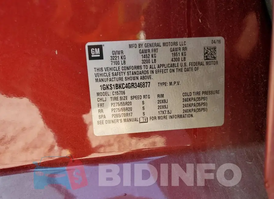 1GKS1BKC4GR346877 Photo# 13