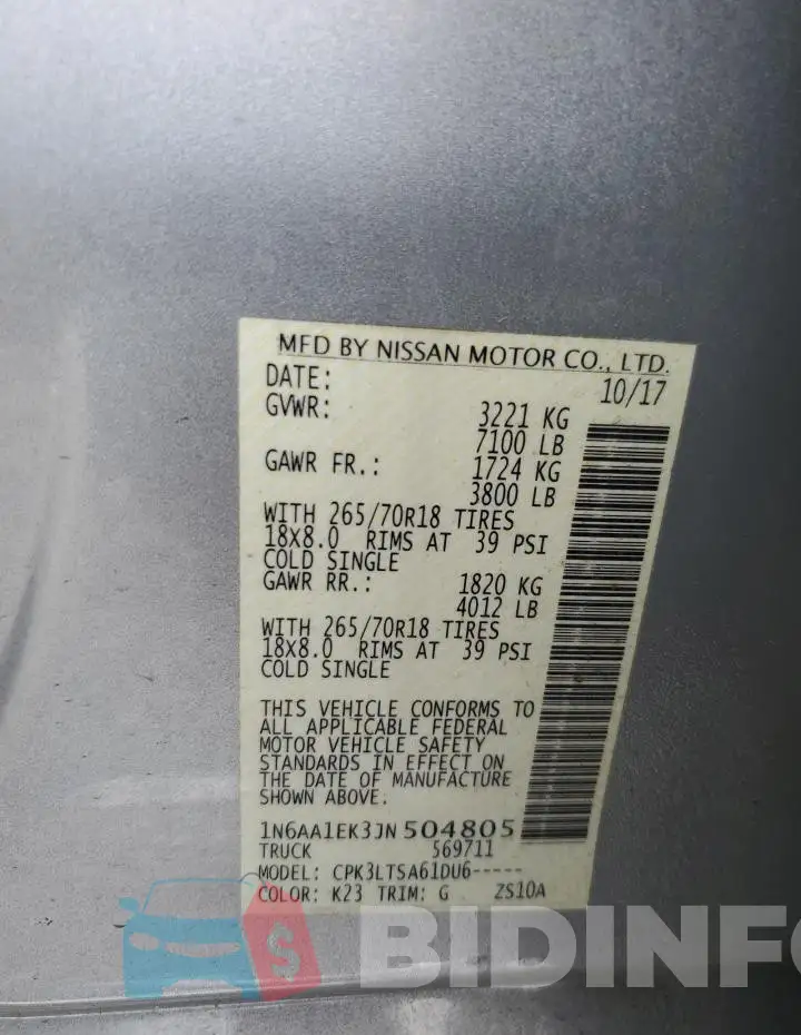 1N6AA1EK3JN504805 Photo# 12