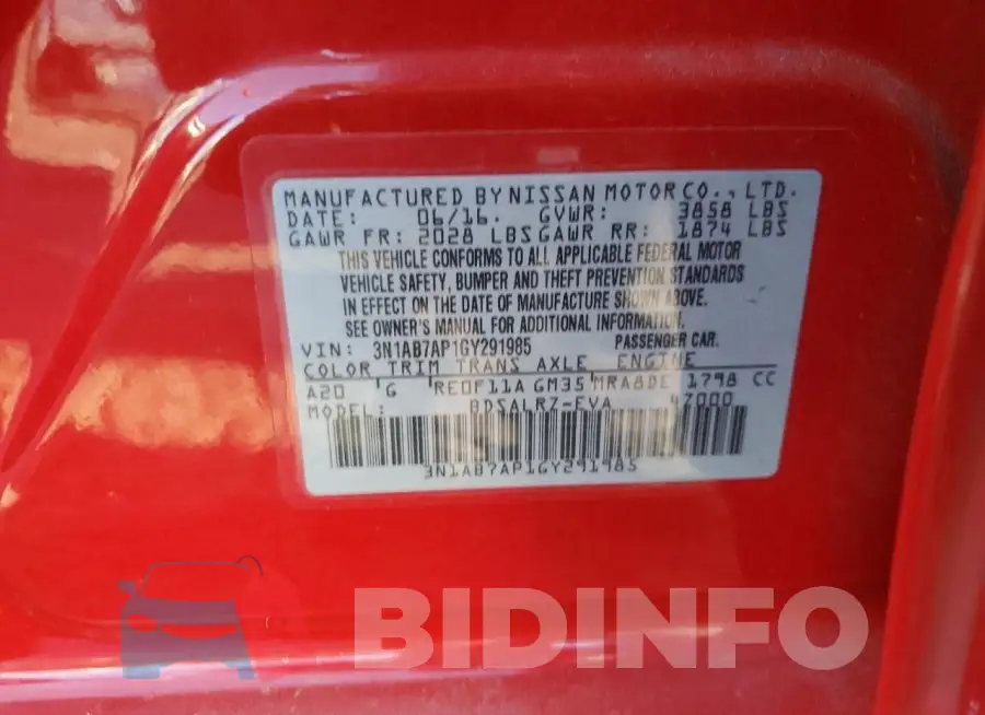 3N1AB7AP1GY291985 Photo# 13