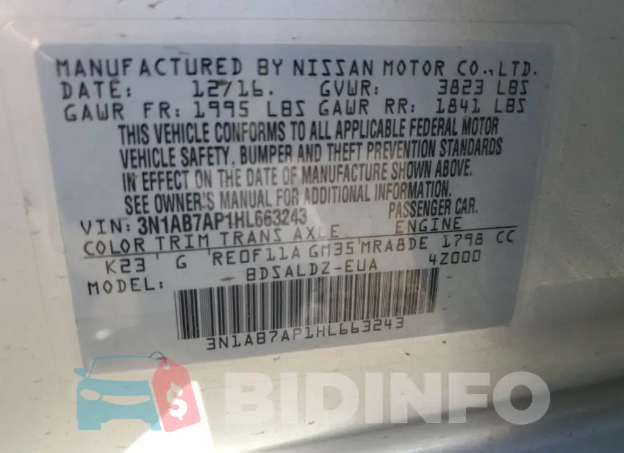 3N1AB7AP1HL663243 Photo# 13