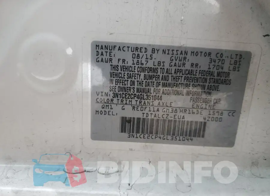 3N1CE2CP4GL351044 Photo# 13