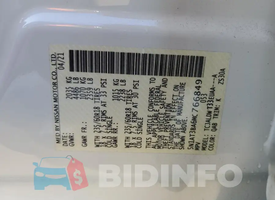 5N1AT3BA6MC766849 Photo# 13