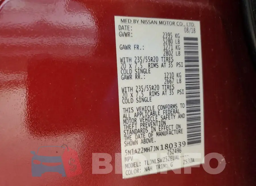 5N1AZ2MH7JN180339 Photo# 13