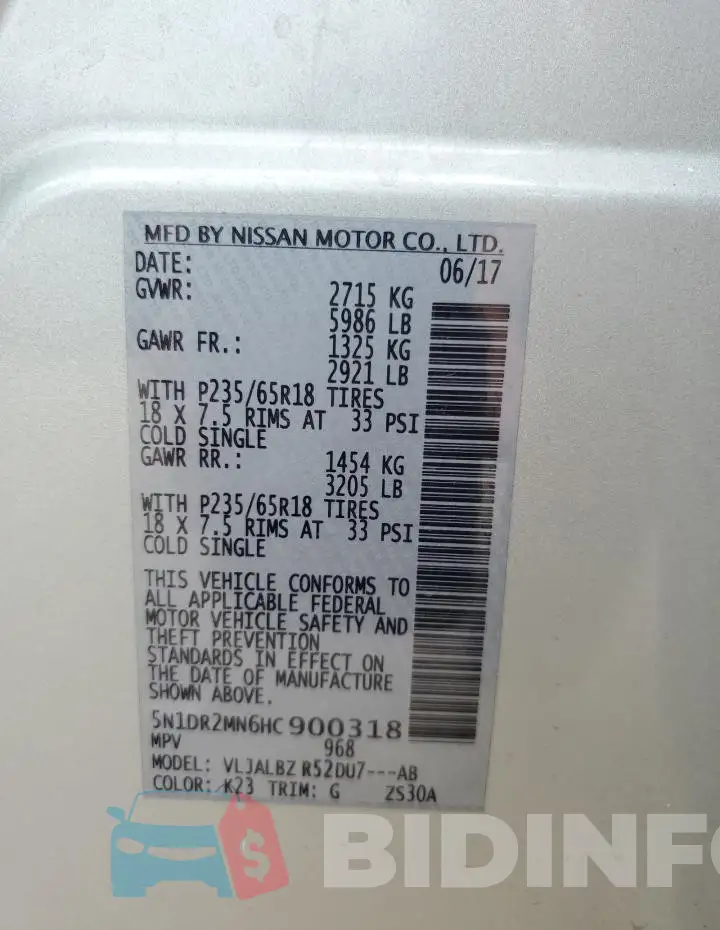 5N1DR2MN6HC900318 Photo# 13