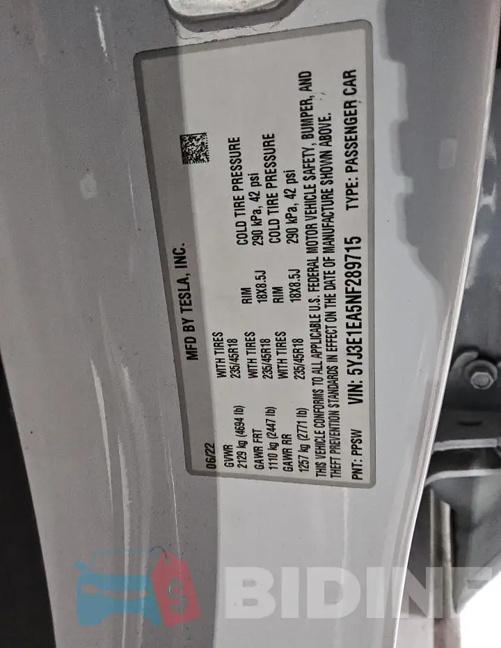 5YJ3E1EA5NF289715 Photo# 13